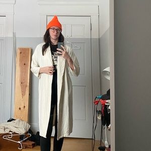 EVIDNT Los Angeles 100% textured silk duster shacket cream/linen, size Small